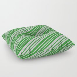 [ Thumbnail: Forest Green & Grey Colored Stripes Pattern Floor Pillow ]