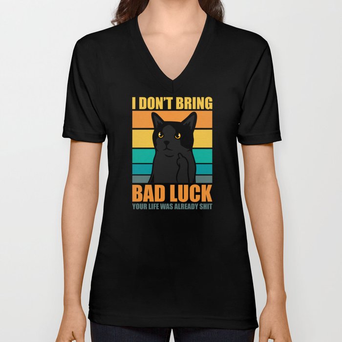 Superstition Black Cat V Neck T Shirt