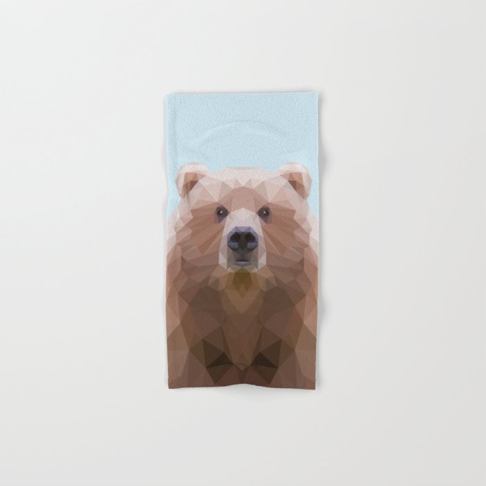 Cute geometric bear on blue/grey background Hand & Bath Towel