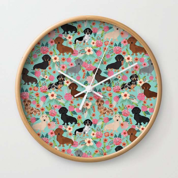 Dachshund floral dog breed pet patterns doxie dachsie gifts must haves Wall Clock