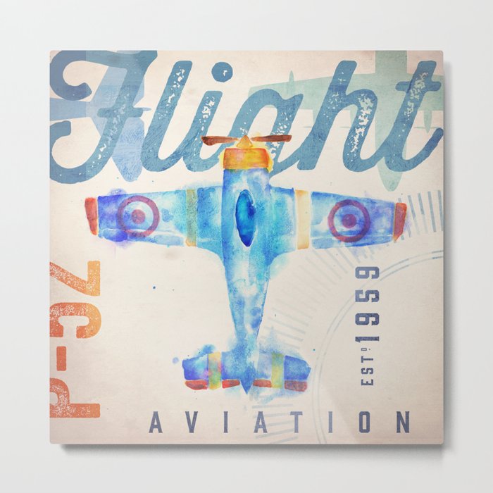 Flight airplane children's kids room aviation colorful art  Metal Print