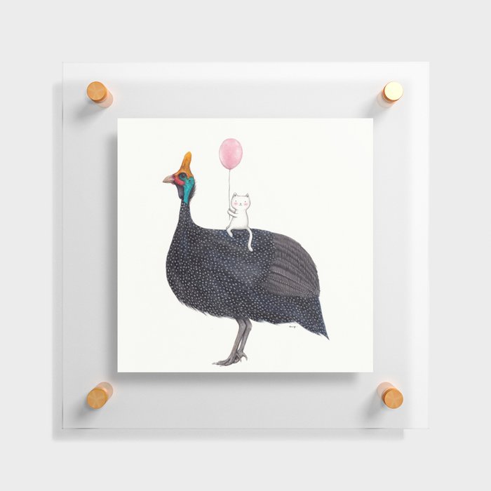 Guinea Fowl and Cat Floating Acrylic Print