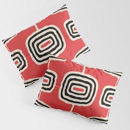 Mid Century Modern Atomic Rings Pattern 222 Black Beige and Red Pillow Sham