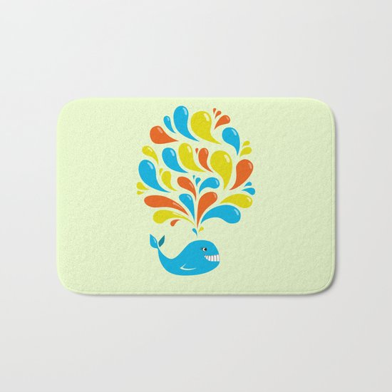 Colorful Swirls Happy Cartoon Whale Bath Mat
