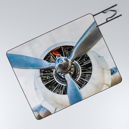 Legendary Vintage Aircraft Engine And Propeller On White Picnic Blanket