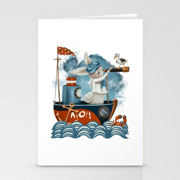 Ahoy! Sailor bunny on a boat looking for adventure. Stationery Cards
