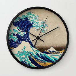 The Great Wave off Kanagawa; Japan Kantō region of Honshu nautical landscape painting by Katsushika Hokusai Wall Clock