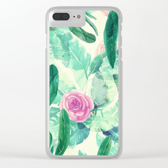 clean pink flowers and leaves Clear iPhone Case