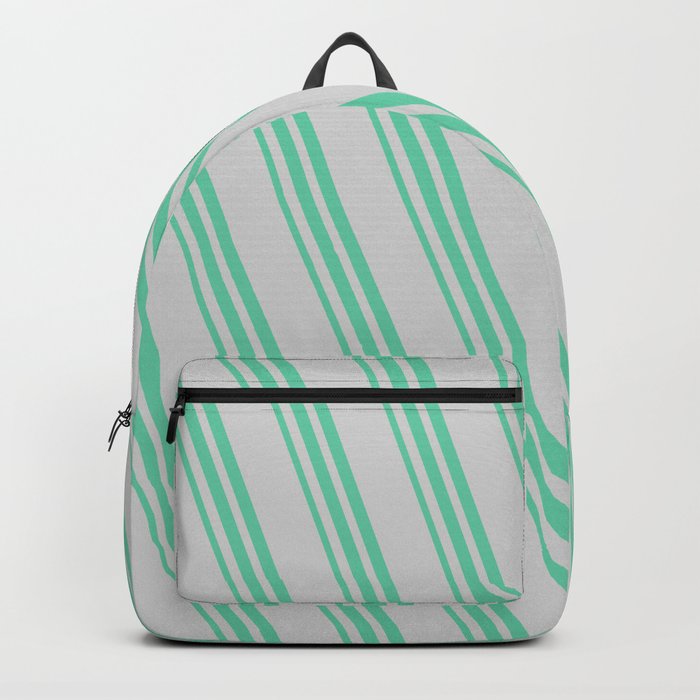Light Gray and Aquamarine Colored Striped Pattern Backpack