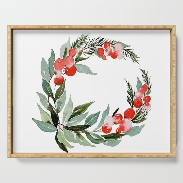 Scarlet Holiday Wreath Serving Tray