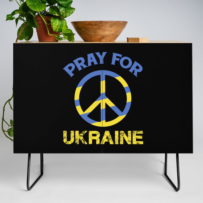 Pray For Ukraine Peace Sign Credenza