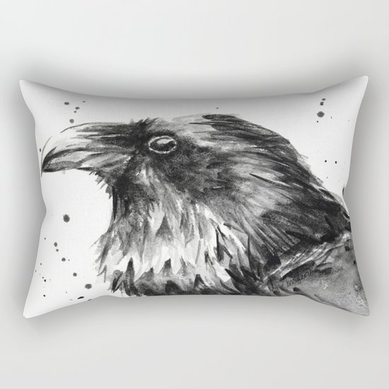 Raven Watercolor Bird Animal Rectangular Pillow