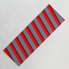 [ Thumbnail: Red, Dark Red & Slate Gray Colored Lines/Stripes Pattern Yoga Mat ]