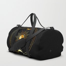 Sun and waxing and waning golden moons in space Duffle Bag