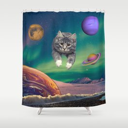 Cat on a Space Beach 4 Shower Curtain