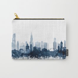 Chicago Skyline Navy Blue Watercolor by Zouzounio Art Carry-All Pouch