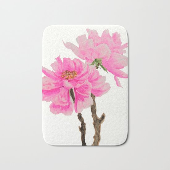 two pink peonies watercolor Bath Mat