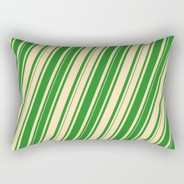 [ Thumbnail: Beige & Forest Green Colored Pattern of Stripes Rectangular Pillow ]