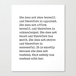 She does not show herself - Lao Tzu Quote - Literature - Typewriter Print Canvas Print