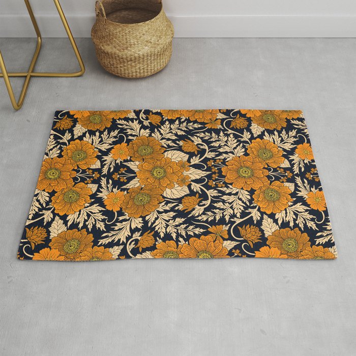 Orange Floral Pattern For Fall/Autumn Rug