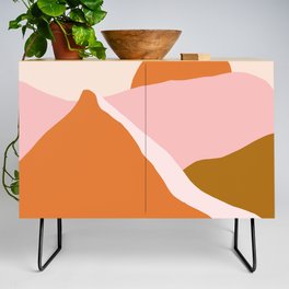 Pink and Orange Sunset Landscape in Contemporary Minimalism  Credenza