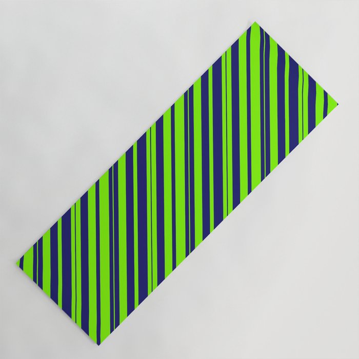 Chartreuse & Midnight Blue Colored Striped/Lined Pattern Yoga Mat