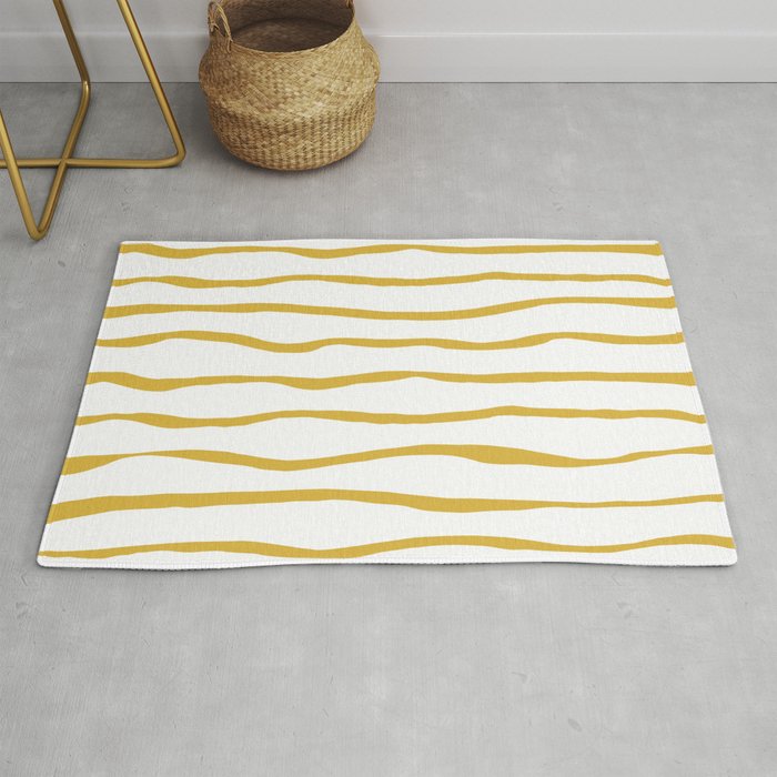 Organic Paper Stripes in Light Mustard and White Rug
