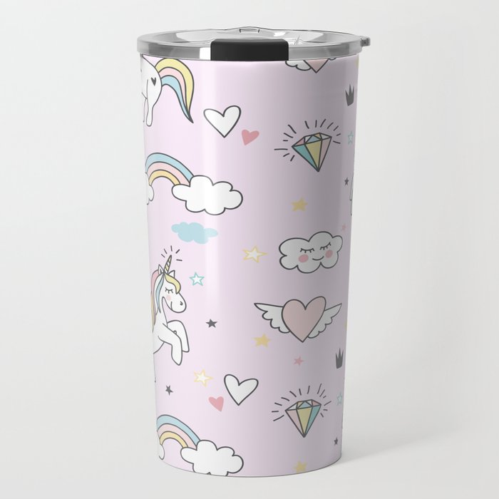 Unicorn & Rainbows Light Pink Travel Mug