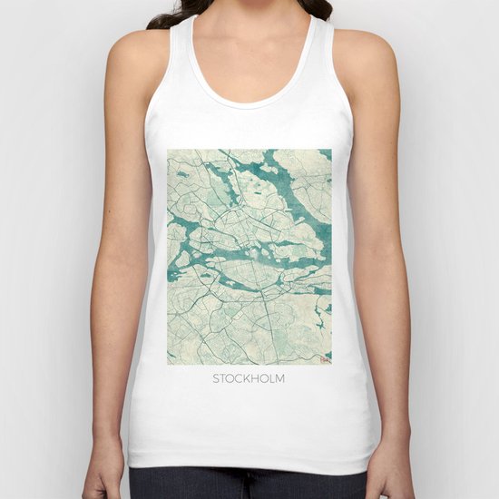 Stockholm Map Blue Vintage Unisex Tank Top
