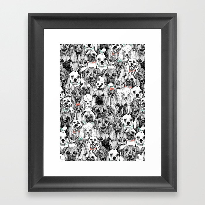 just dogs coral mint Framed Art Print
