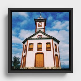 Brazil Photography - Old Catholic Church Under The Blue Sky Framed Canvas