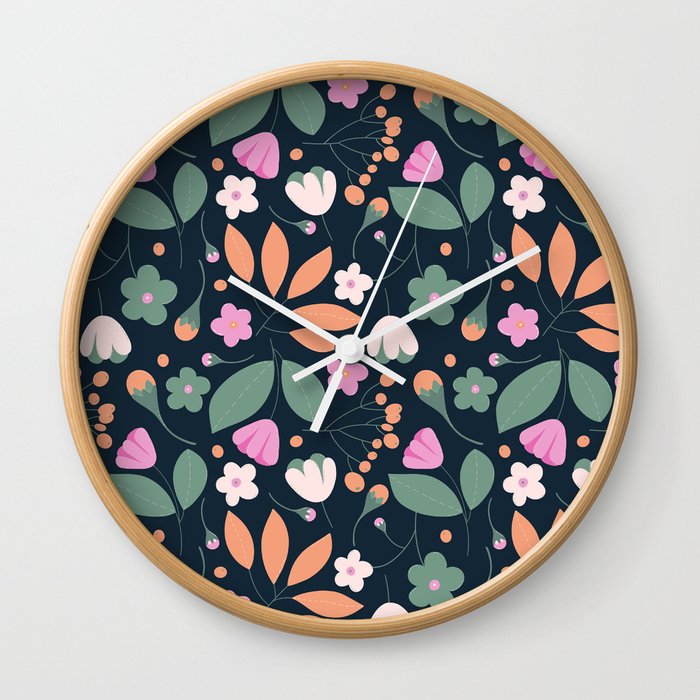Fresh Florals - Pink and Orange Wall Clock
