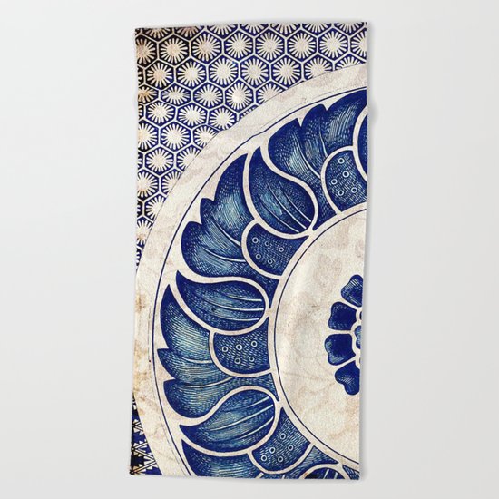 Blue Oriental Vintage Tile 05 Beach Towel