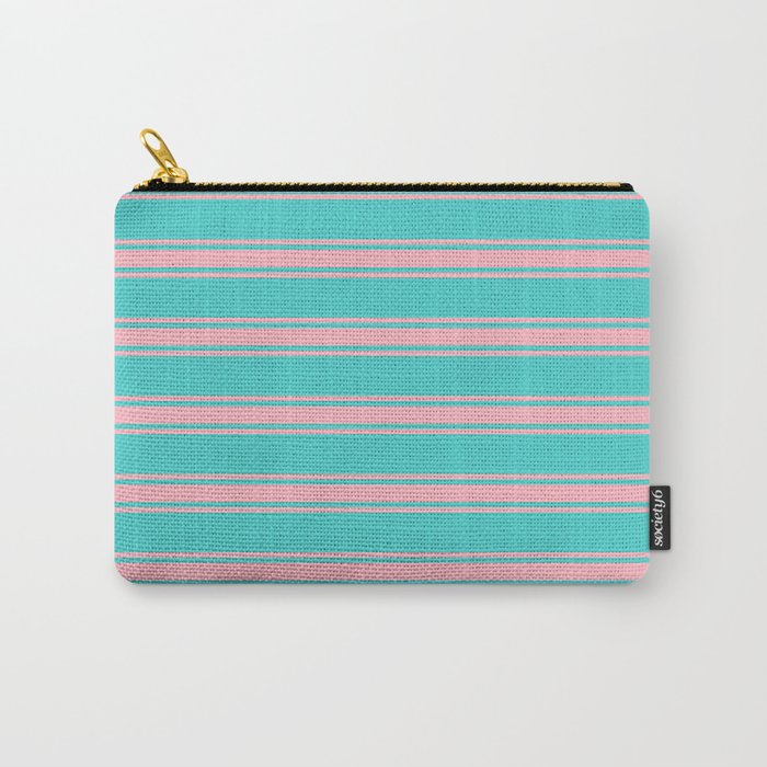 Turquoise and Light Pink Colored Lines/Stripes Pattern Carry-All Pouch
