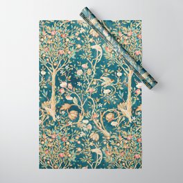 William Morris Vintage Melsetter Teal Blue Green Floral Art Wrapping Paper