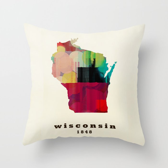 Wisconsin state map modern Throw Pillow