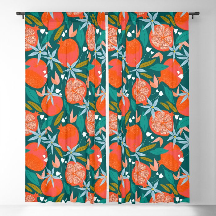 Summer Pomegranate, Tropical Fruit Illustration, Colorful Eclectic Bohemian Juicy Summer Botanical Blackout Curtain