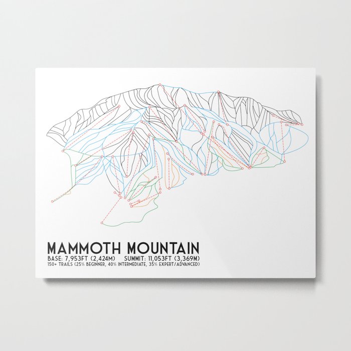 Mammoth Mountain, CA - Minimalist Trail Map Metal Print