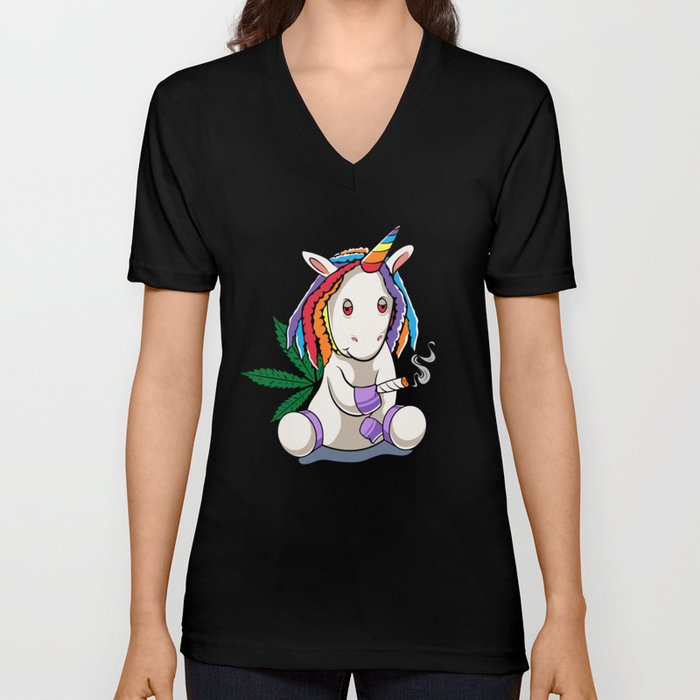 Funny Cannabis Weed Unicorn Gift design V Neck T Shirt