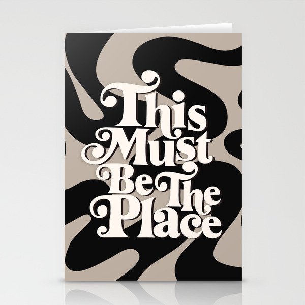 This Must Be The Place - 70s, Vintage, Retro, Abstract Pattern (Black & Beige) Stationery Cards