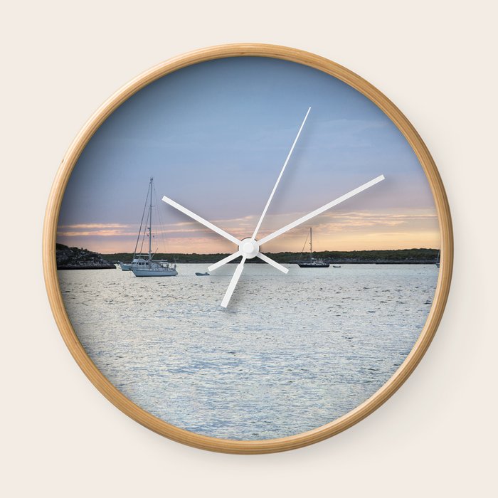 Bahamas Sunset Sail Boats Wall Clock by LebensART Photography Society6