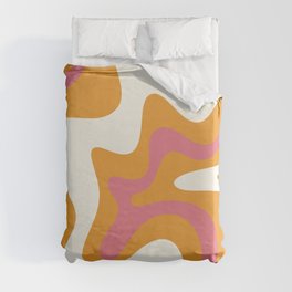 Retro Liquid Swirl Abstract Pattern Square in Orange Ochre, Pink, and Cream Duvet Cover