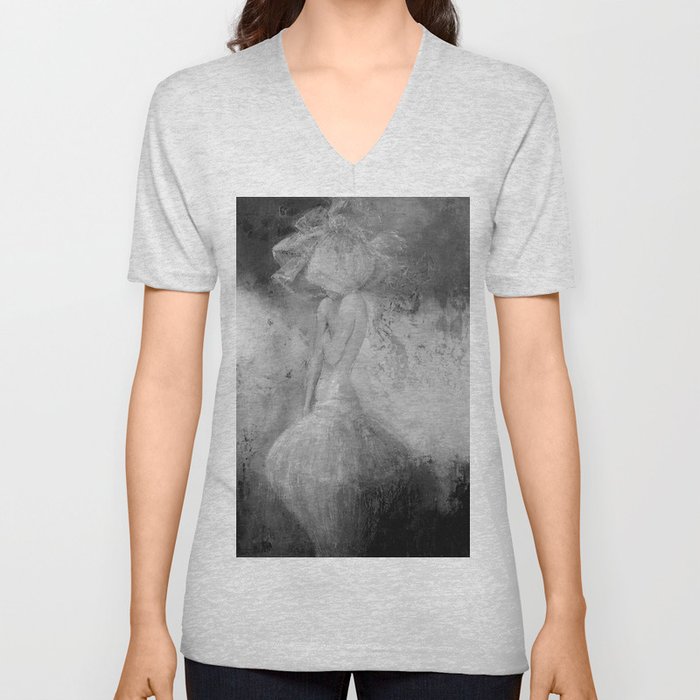 Gray woman figure  V Neck T Shirt