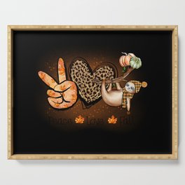 Autumn coffee graphic peace love sloth Serving Tray