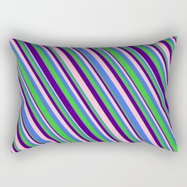 [ Thumbnail: Pink, Royal Blue, Lime Green, and Indigo Colored Lined/Striped Pattern Rectangular Pillow ]