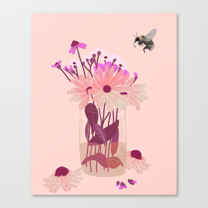 Bumble Bee Blossoms || Delicate Pink Canvas Print