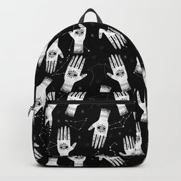 Palmistry - hand, palm, tarot, eye, witch, mystic black and white print Backpack