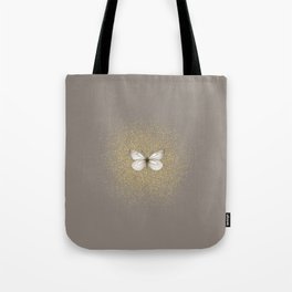 Hand-Drawn Butterfly and Golden Fairy Dust on Pastel Brown Tote Bag