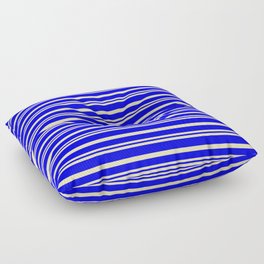 [ Thumbnail: Beige and Blue Colored Stripes Pattern Floor Pillow ]