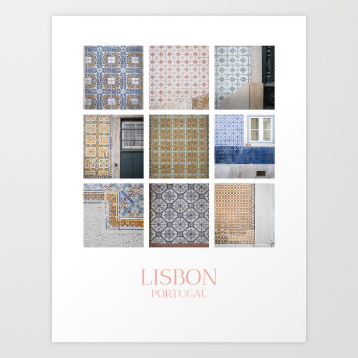 Lisbon's Mosaic Wall Tiles Collage Art Print